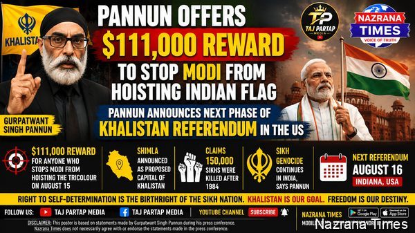 Pannun Offers $111,000 to Stop Modi From Hoisting Indian Flag, Announces Next Khalistan Referendum in US